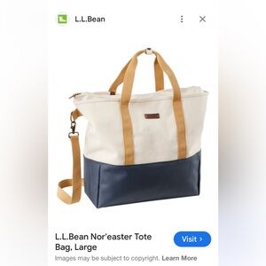 L.L. Bean Nor’easter tote Cream and Blue with Durable Canvas